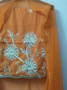Festive Orange Embroidered Suit Set l Unstitched