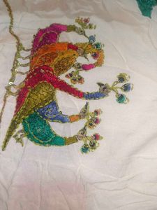 A Multicolour Peacock Print Thread Work Kurta