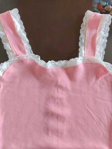 Pink Lace Trim Tank Top
