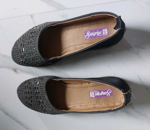 Black Embellished Wedge Flats