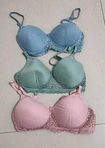 Pastel Lace Trim Bras - Set of 3
