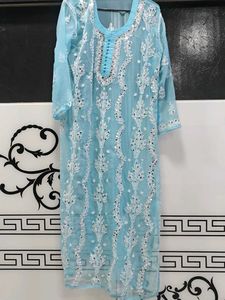 Blue Lucknowi Chikkanari Mirror Work Kurta
