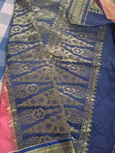 Blue &amp; Gold Paisley Sari