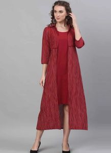 Aks Maroon Cotton A-line Dress