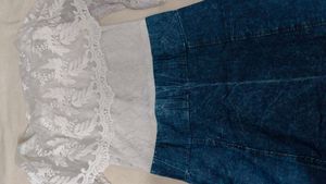 Denim Skirt &amp; Lace Top Set