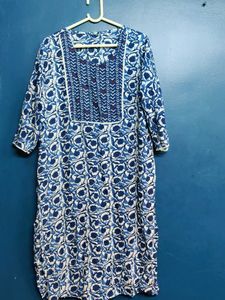 Blue & White Printed Kurta