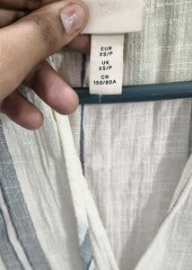H&amp;M Striped Mini Dress with Full Puff Sleeves