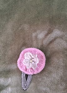 Handmade Crochet Frock with Pink Flower Hair Clip