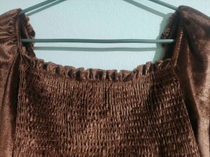 Brown Velvet Smocked Top