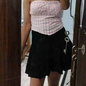 Pintresty Pleated Black Skirt With Attached Skorts