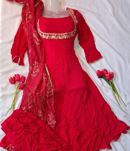 Pretty Red Anarkali Suit Set