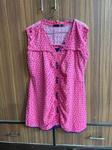 Pink Sleeveless Button-Down Top