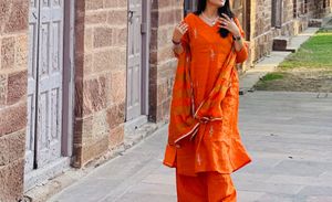 Orange Embroidered Kurta Set