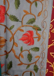 Kashmiri Embroidery Grey Shawl Woollen