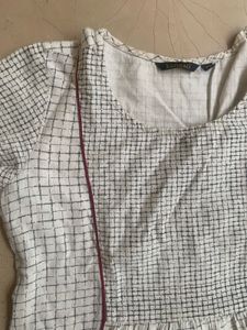 Cream Checked Kurti with Burgundy Accents