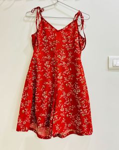 Red Floral Print Shoulder Straps Playsuit