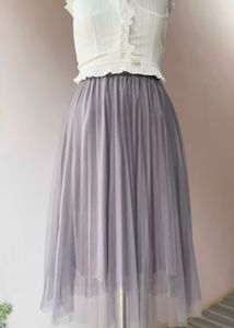 Grey Tulle Midi Skirt