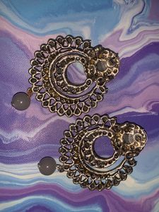 Elegant Grey Statement Jhumkas