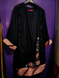 Black Party Wear Kurta Embroidery Inner Attached