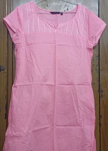 Pink  WHITE EMBROIDERY SHORT KURTI