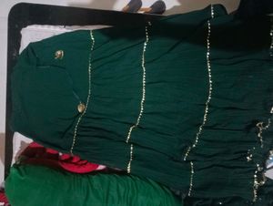 Emerald Green Skirt, Dupatta with Gold Lace