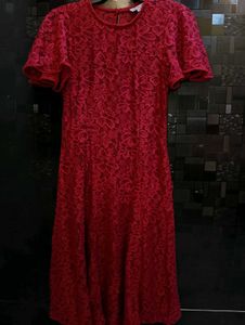 Red Lace Midi Dress