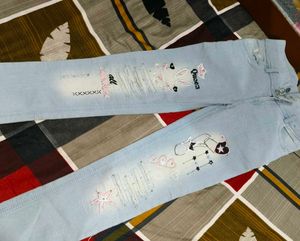 Light Blue Skinny Embellished Jeans