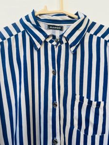 Blue &amp; White Striped Shirt Dress