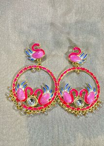 Swan Hoop Earrings pink color