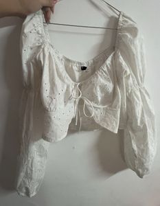 H&amp;M Divided White Eyelet Top XL
