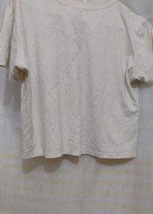 White Crop Top With Blue Print At Centre