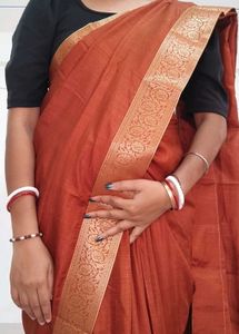 Rust Colour Saree with Gold Border