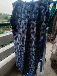 Combat Print A line Blue Dress With Sleeveless
