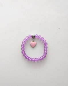 Purple Beaded Heart Charm Bracelet