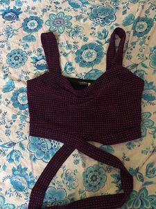 Tokyo Talkies Dark Pink Criss-Cross Tie Waist Crop