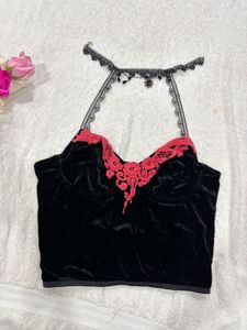Gothic Lace Trim Halter Top