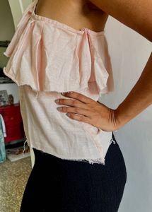 Ruffle frayed One-Shoulder Top