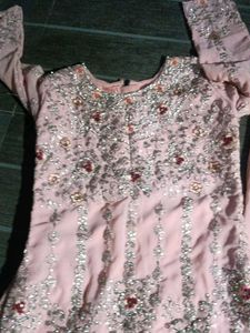 Pink Embellished Girls' farshi garara and kurti
