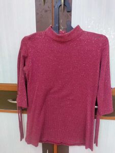 Ribbed Knit Top with Tie Sleeves
