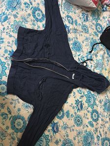 Nuon by Westside Navy Blue Crop Jacket Top | Zip &amp;