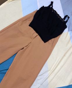 Tan Pants & Black Top Set