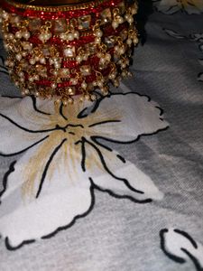 Red Bangles With White Pearls