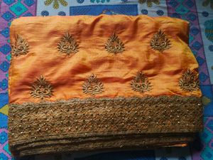 Orange Saree 🧡 With Blouse Piece 🧩