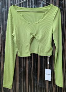 Green Ribbed Crop Top