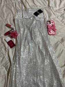 y2k Sparkling Silver Sequins Dress