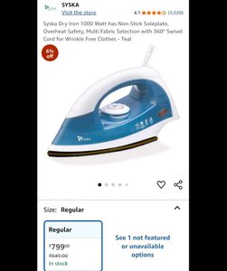 Syska Dry Iron for Wrinkle Free Clothes
