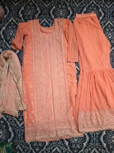 Peach Embroidered Kurta Set