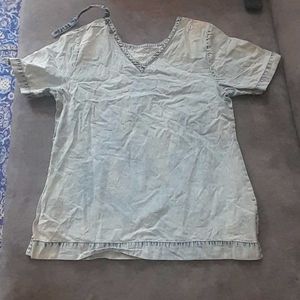 Pepe Jeans Light Wash Denim V-Neck Top | Casual Vi