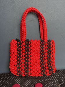 Washable Handmade Macron Red & Black Handbag