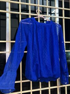 Blue Baloon Sleeve Top